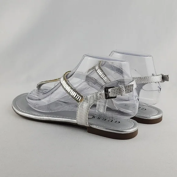GUESS Women's Flat Silver Bejeweled Rhinestones Thong Sandals Size 8M - Picture 5 of 15